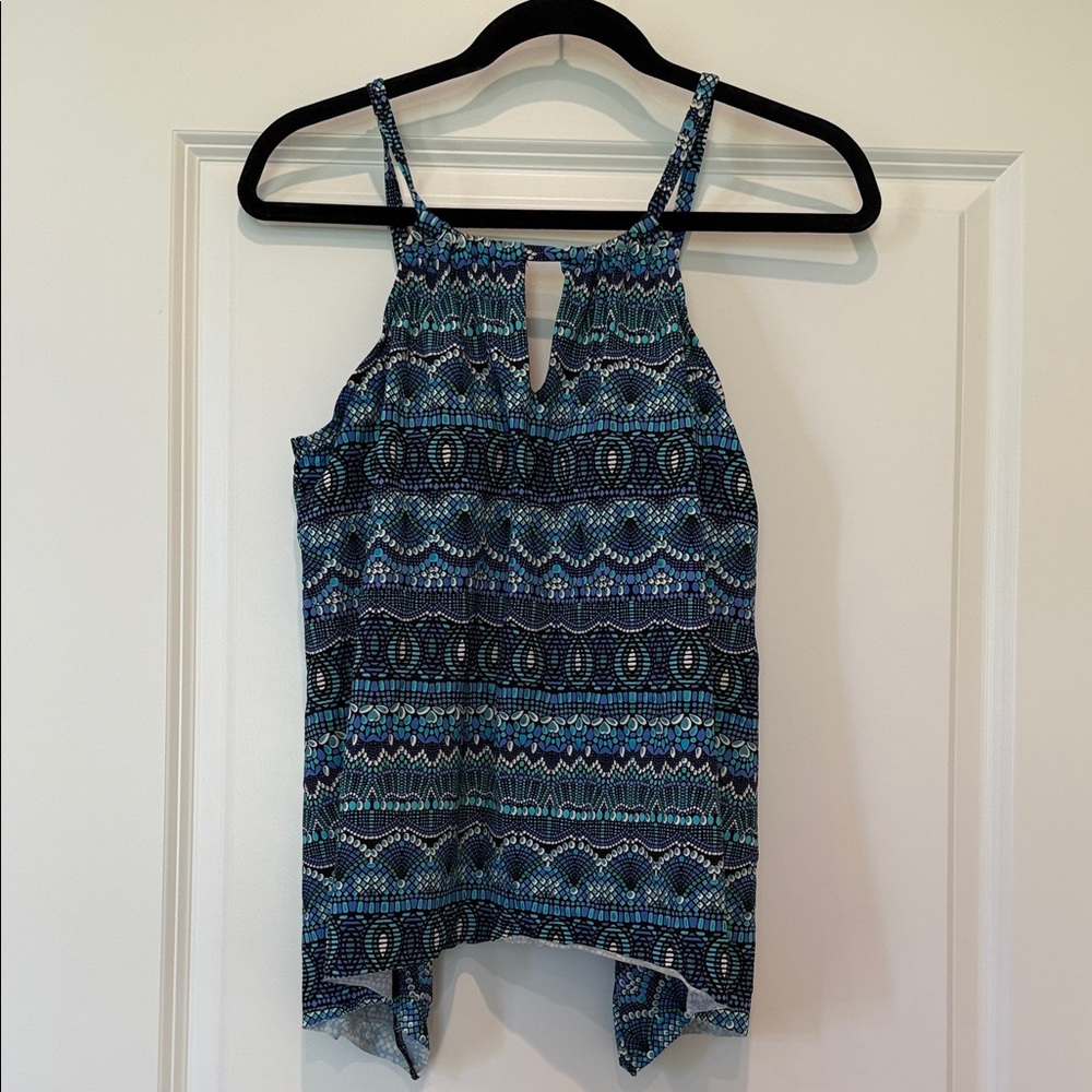 Miraclesuit Blue and Black Patterned Swim Blouse